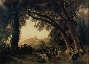 Oswald achenbach Saltarellotanz mit Blick auf Castel Gandolfo oil painting reproduction